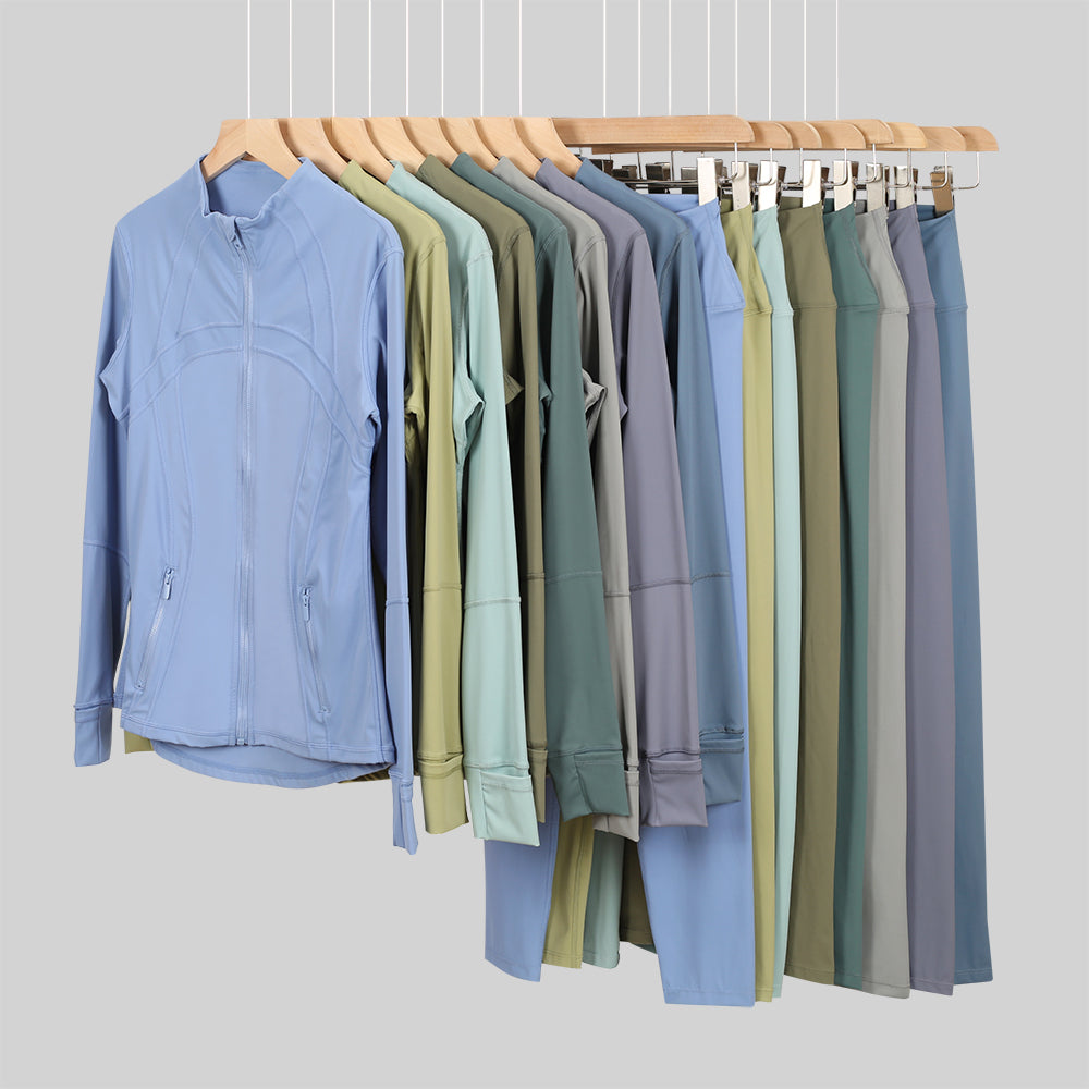 Lu One Colour Zip leggings Gym Sets (42 Colours)