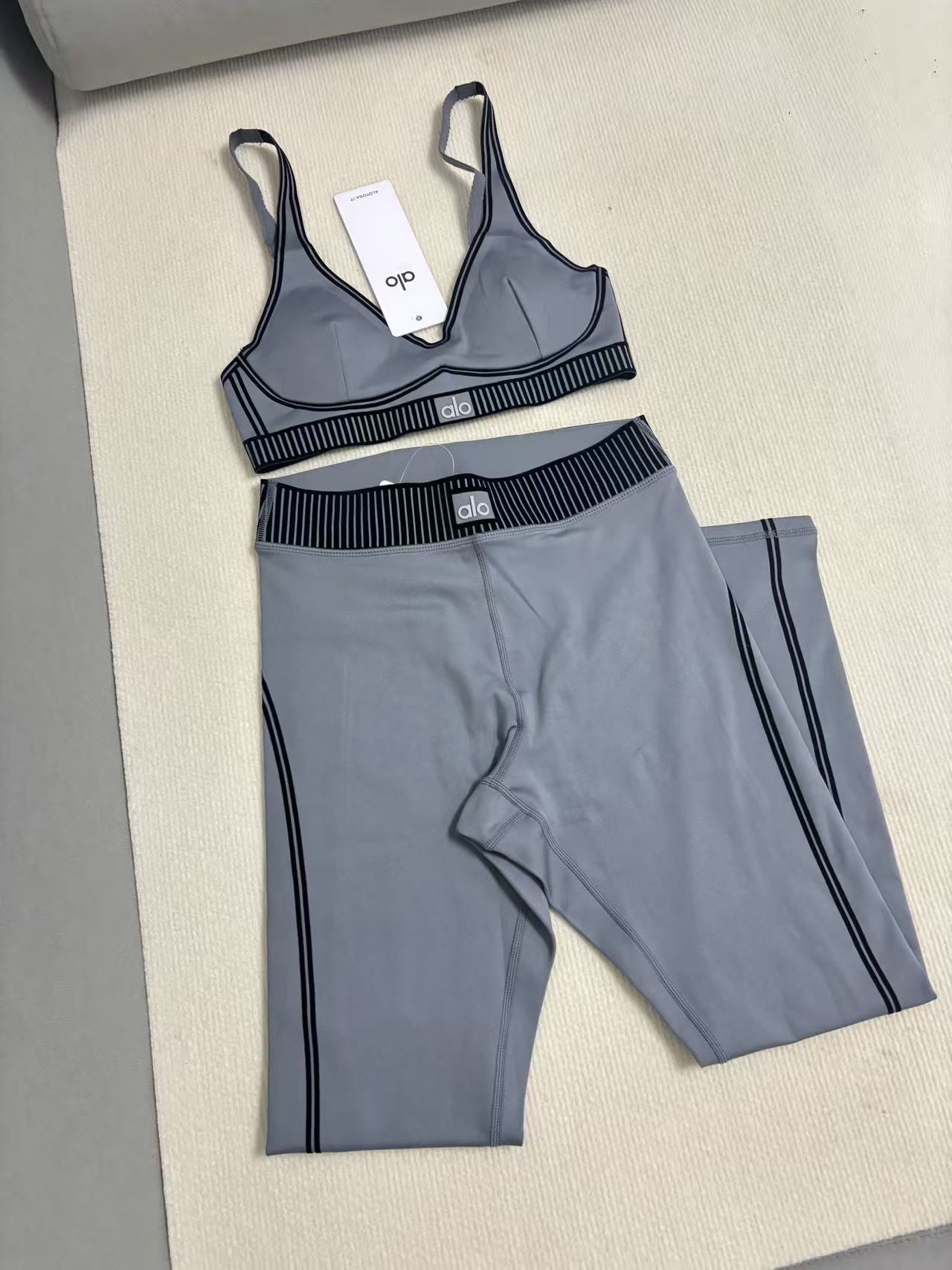 Steel Grey Leggings Bra Yoga Set