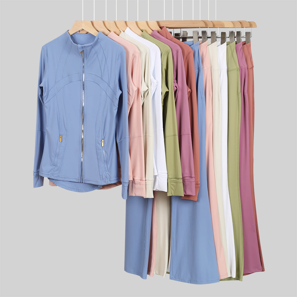 Lu Gold Zip Flared Leggings & Jacket Sets (20+ Colours)