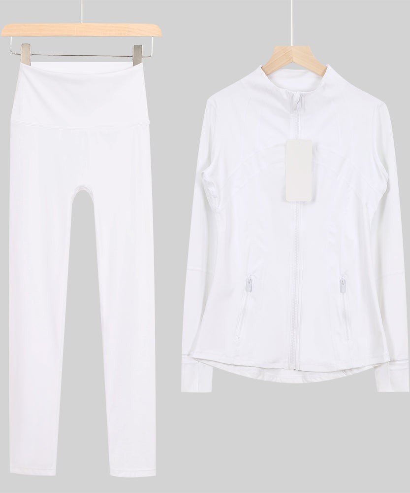 Lu One Colour Zip leggings Gym Sets (42 Colours)