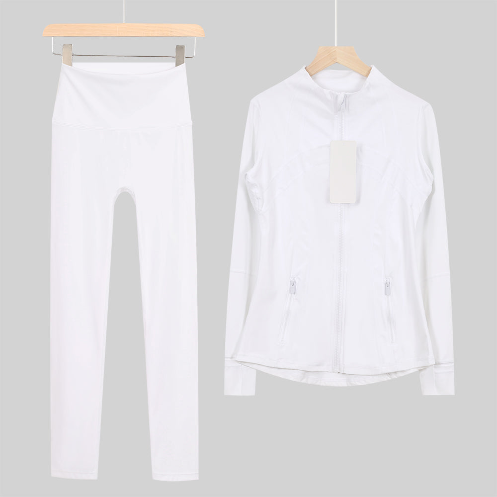 Lu One Colour Zip leggings Gym Sets (42 Colours)