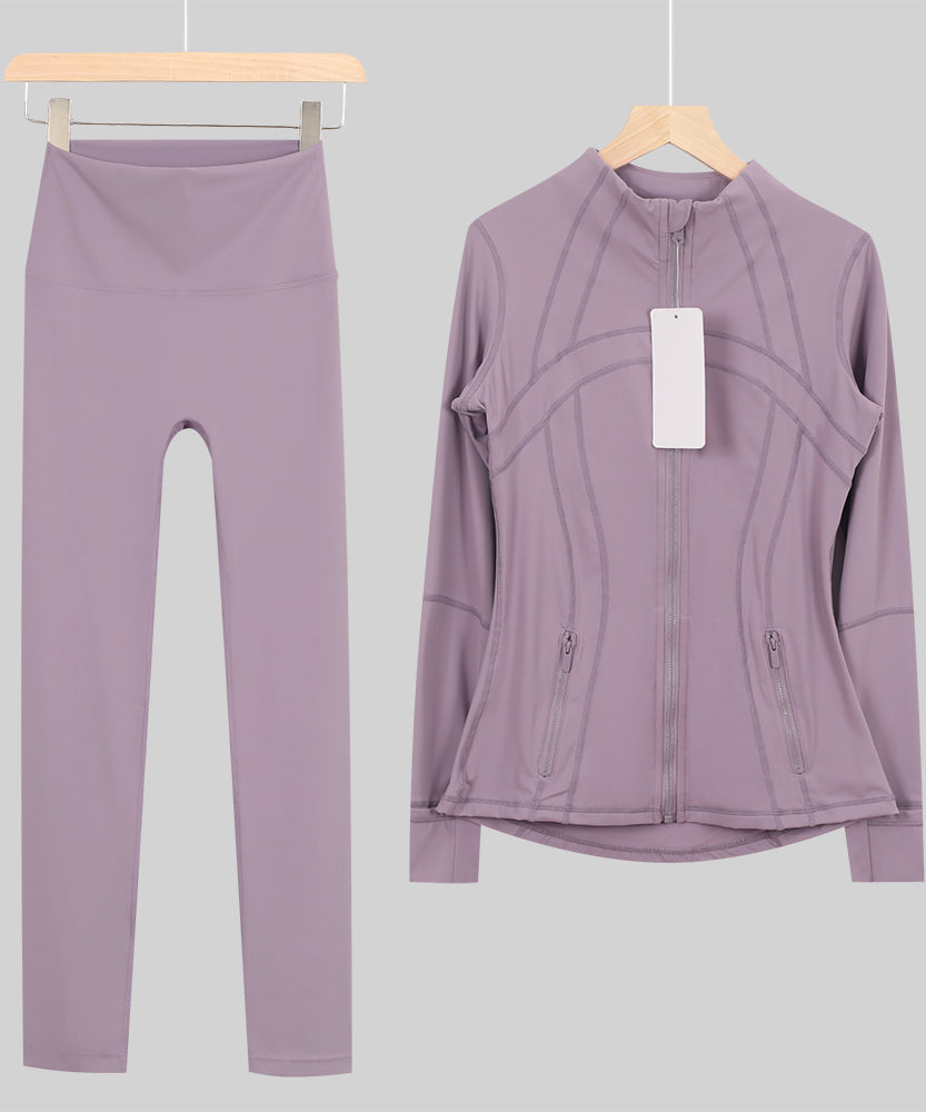 Lu One Colour Zip leggings Gym Sets (42 Colours)