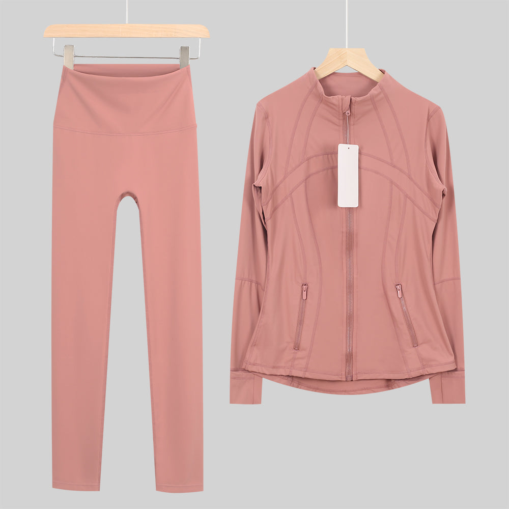 Lu One Colour Zip leggings Gym Sets (42 Colours)