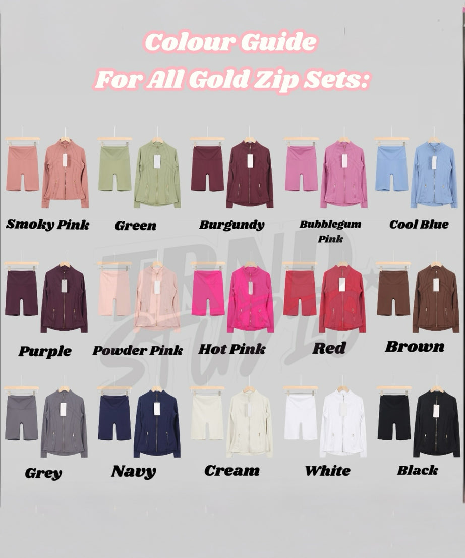 Lu Gold Zip Flared Sets (15 Colours)