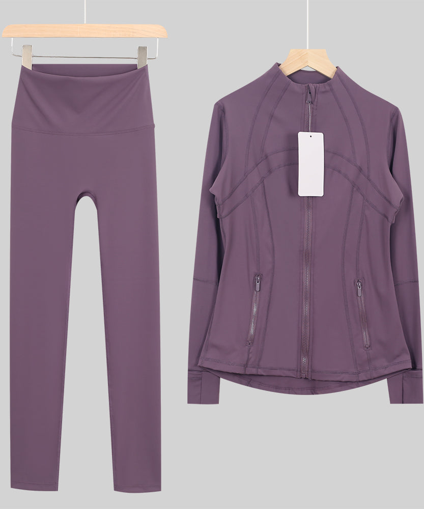 Lu One Colour Zip leggings Gym Sets (42 Colours)