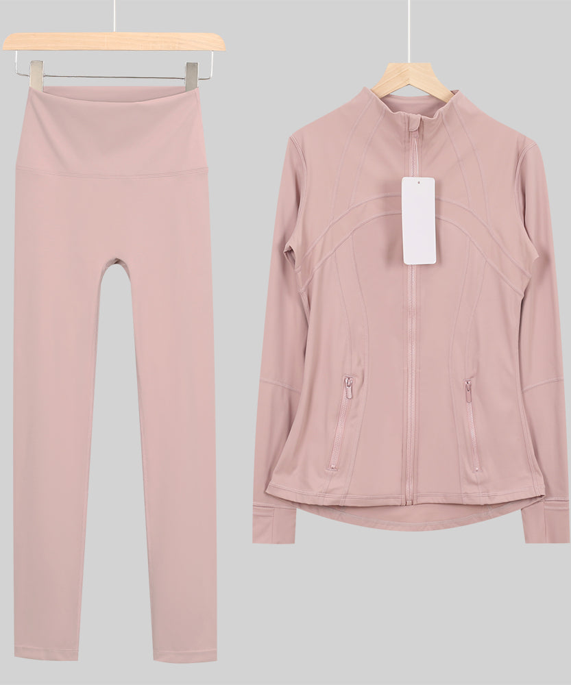 Lu One Colour Zip leggings Gym Sets (42 Colours)