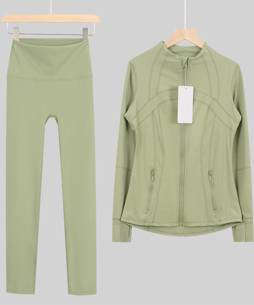 Lu One Colour Zip leggings Gym Sets (42 Colours)