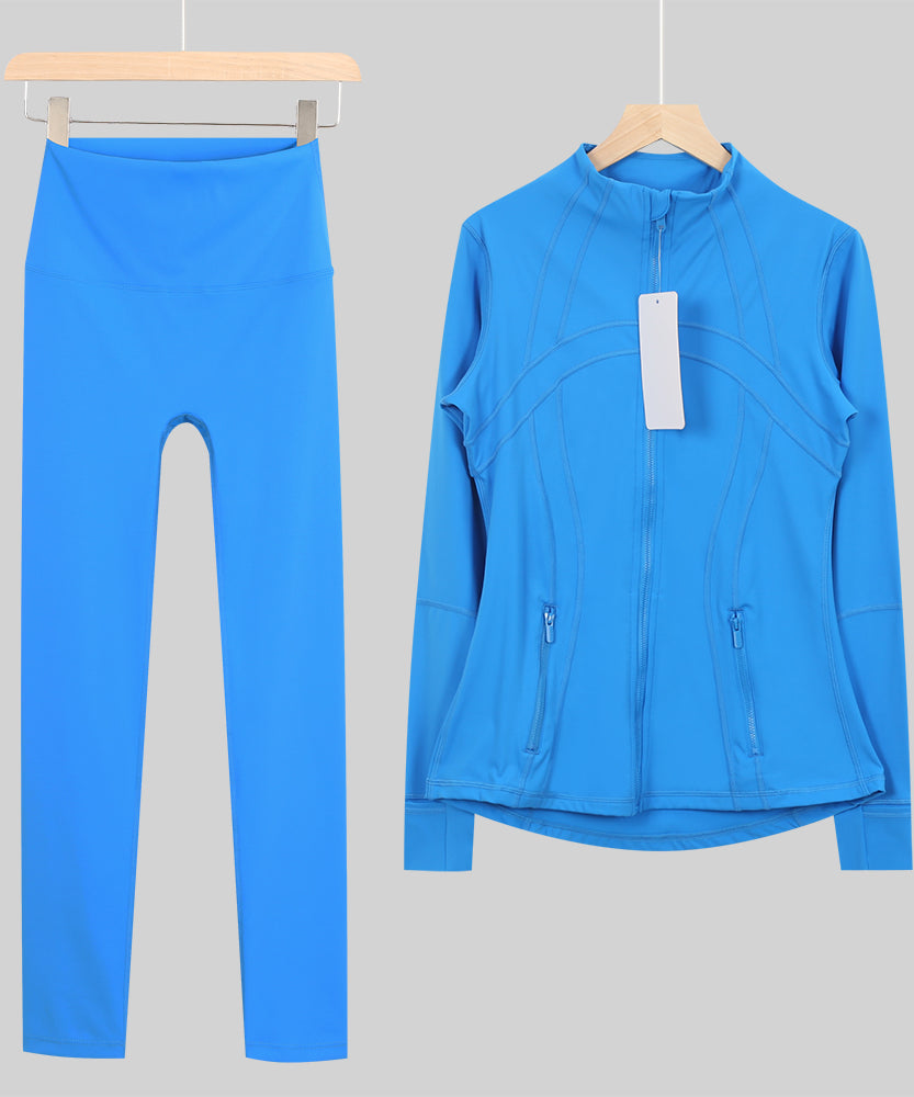 Lu One Colour Zip leggings Gym Sets (42 Colours)