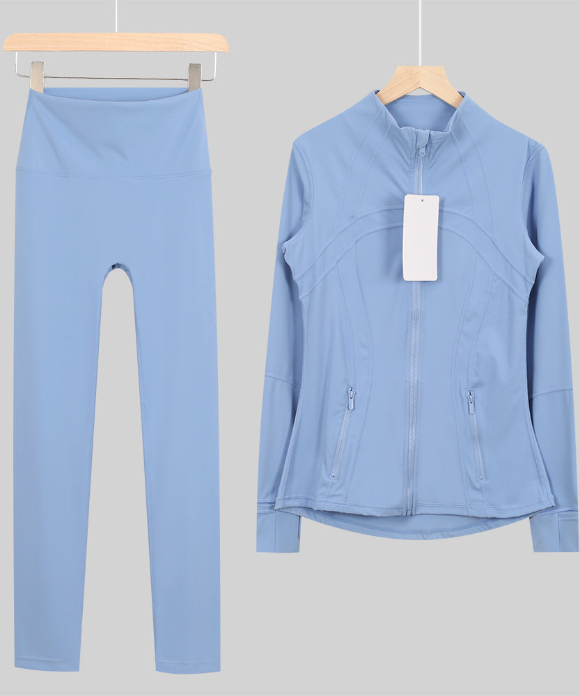 Lu One Colour Zip leggings Gym Sets (42 Colours)