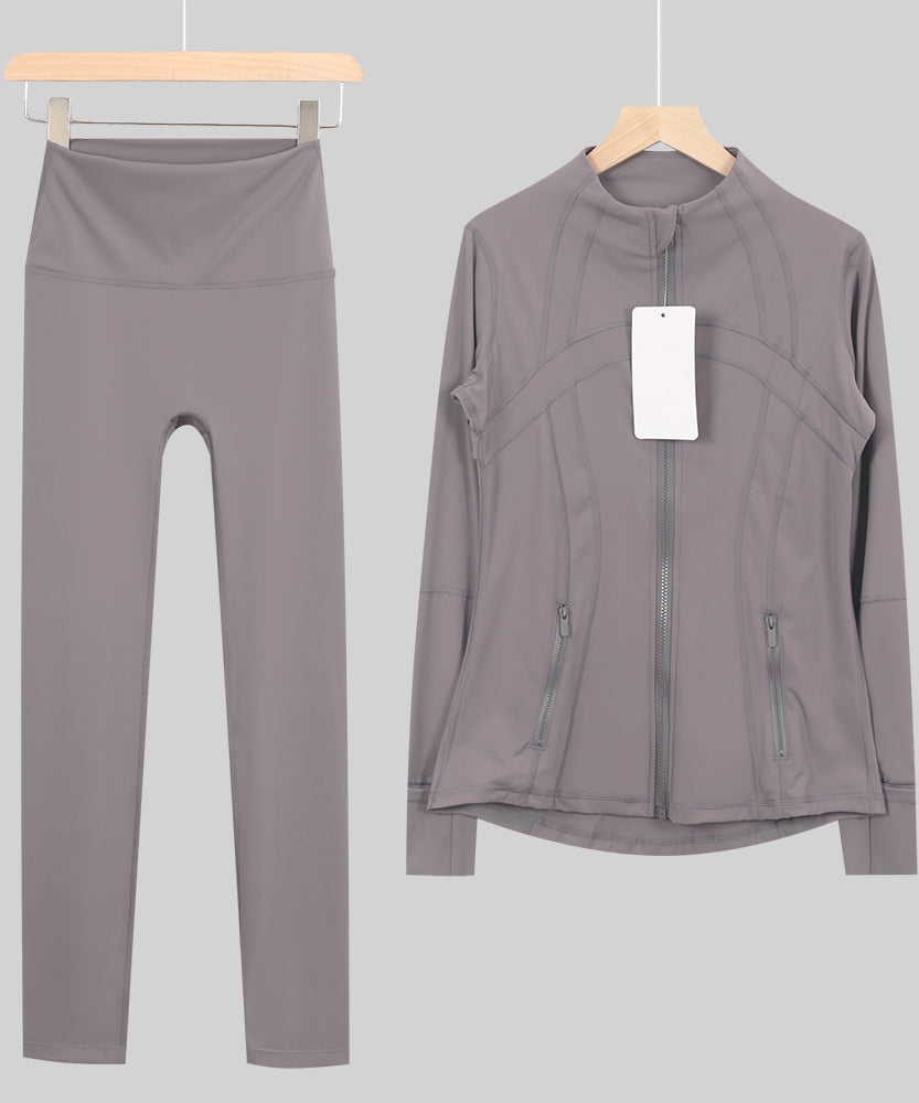 Lu One Colour Zip leggings Gym Sets (42 Colours)