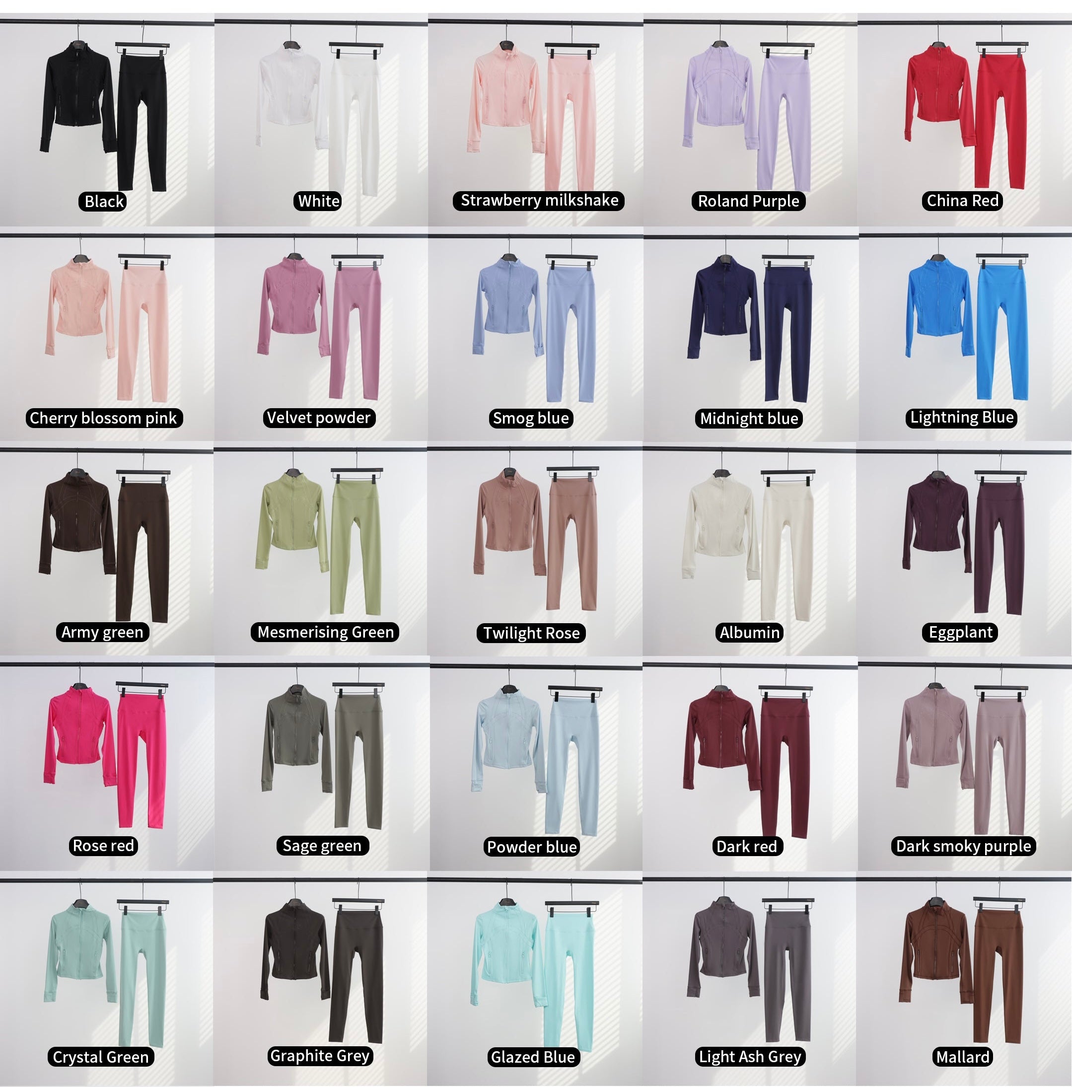 Lu Cropped Leggings Gym Full Sets (23 Colours)