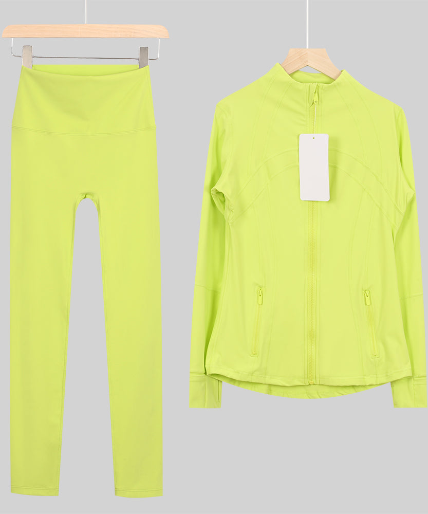 Lu One Colour Zip leggings Gym Sets (42 Colours)