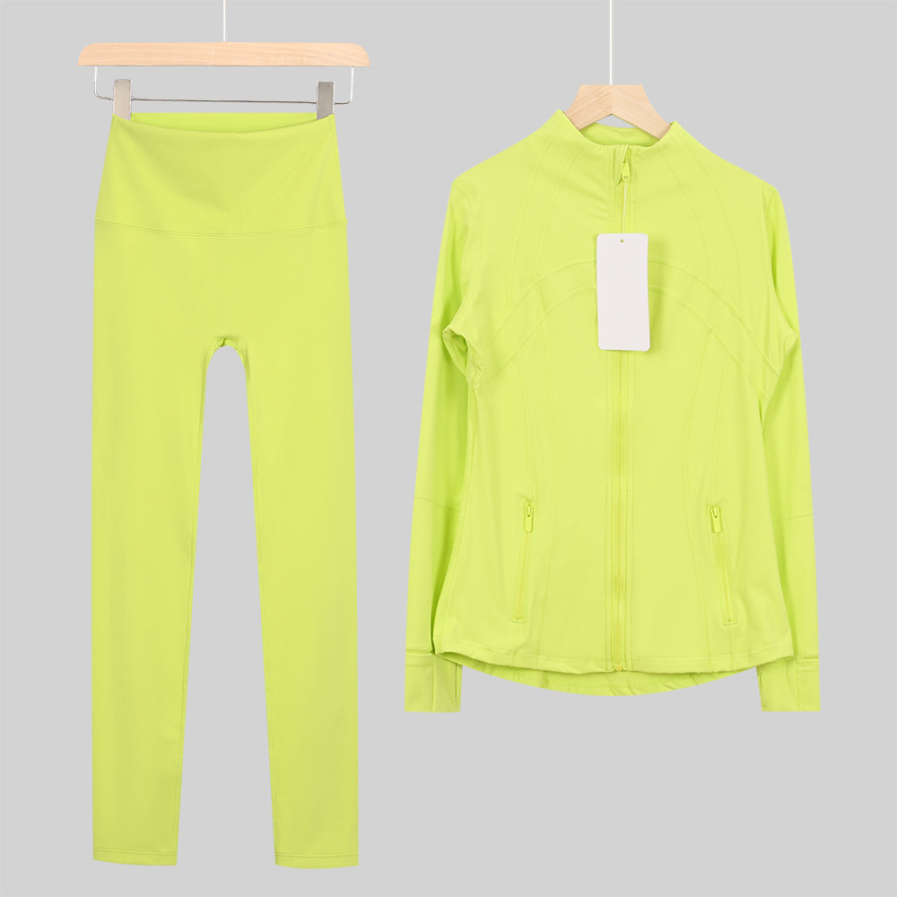 Lu One Colour Zip leggings Gym Sets (42 Colours)