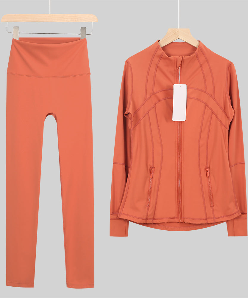 Lu One Colour Zip leggings Gym Sets (42 Colours)