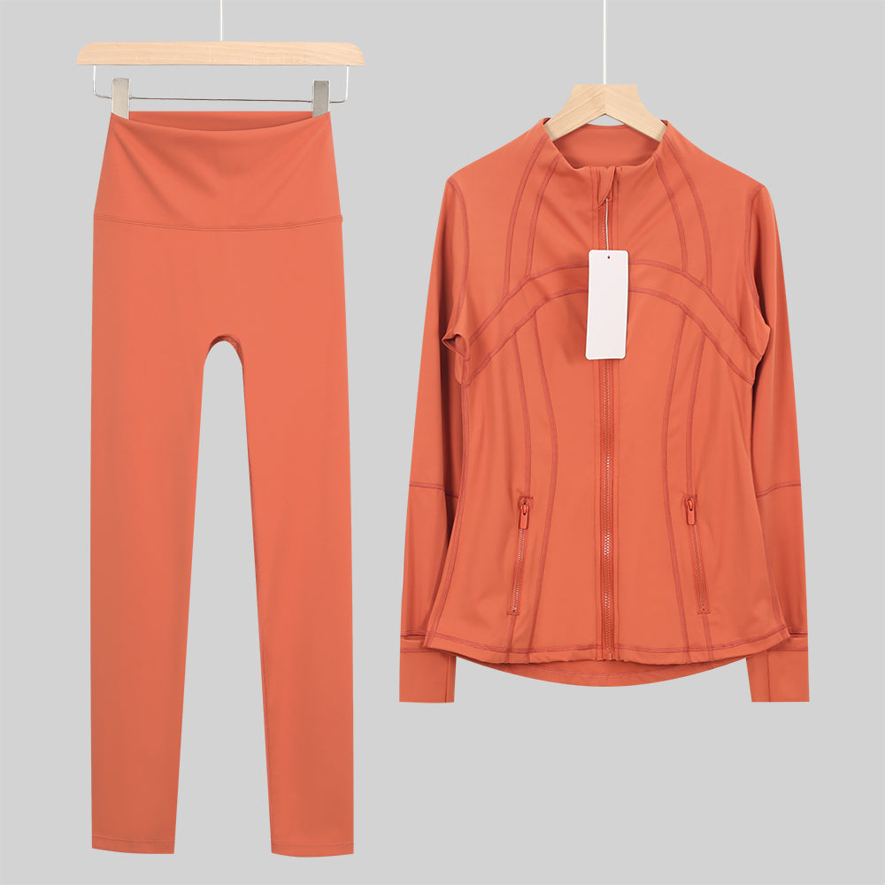 Lu One Colour Zip leggings Gym Sets (42 Colours)