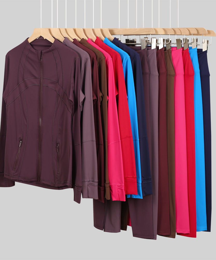 Lu One Colour Zip leggings Gym Sets (42 Colours)