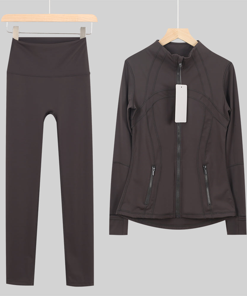 Lu One Colour Zip leggings Gym Sets (42 Colours)