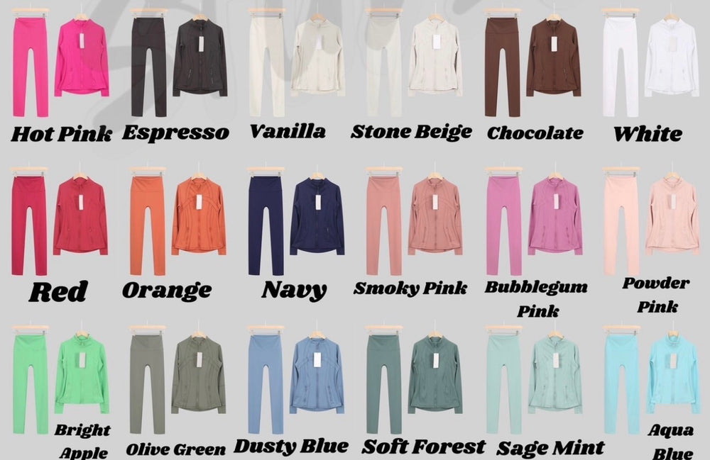 Lu One Colour Zip leggings Gym Sets (42 Colours)