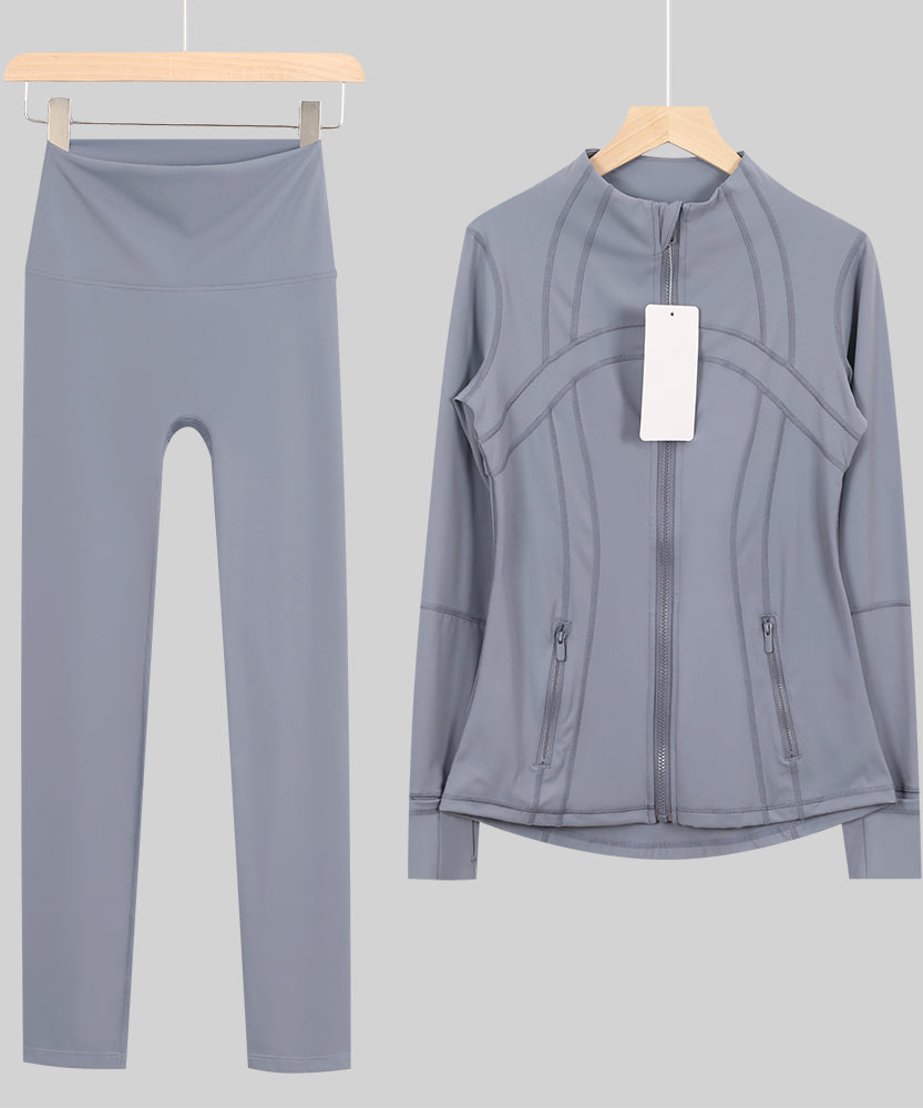 Lu One Colour Zip leggings Gym Sets (42 Colours)