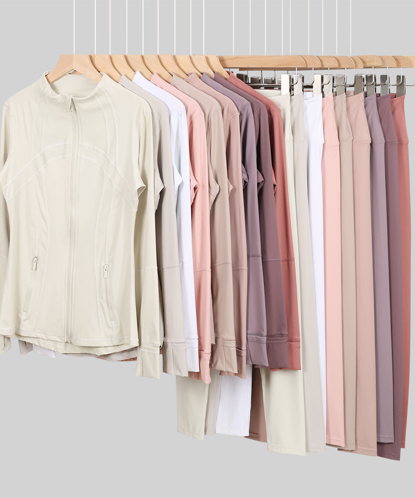 Lu One Colour Zip leggings Gym Sets (42 Colours)