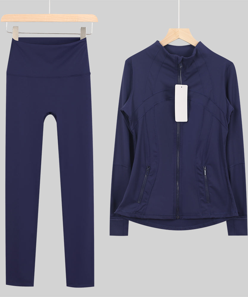 Lu One Colour Zip leggings Gym Sets (42 Colours)