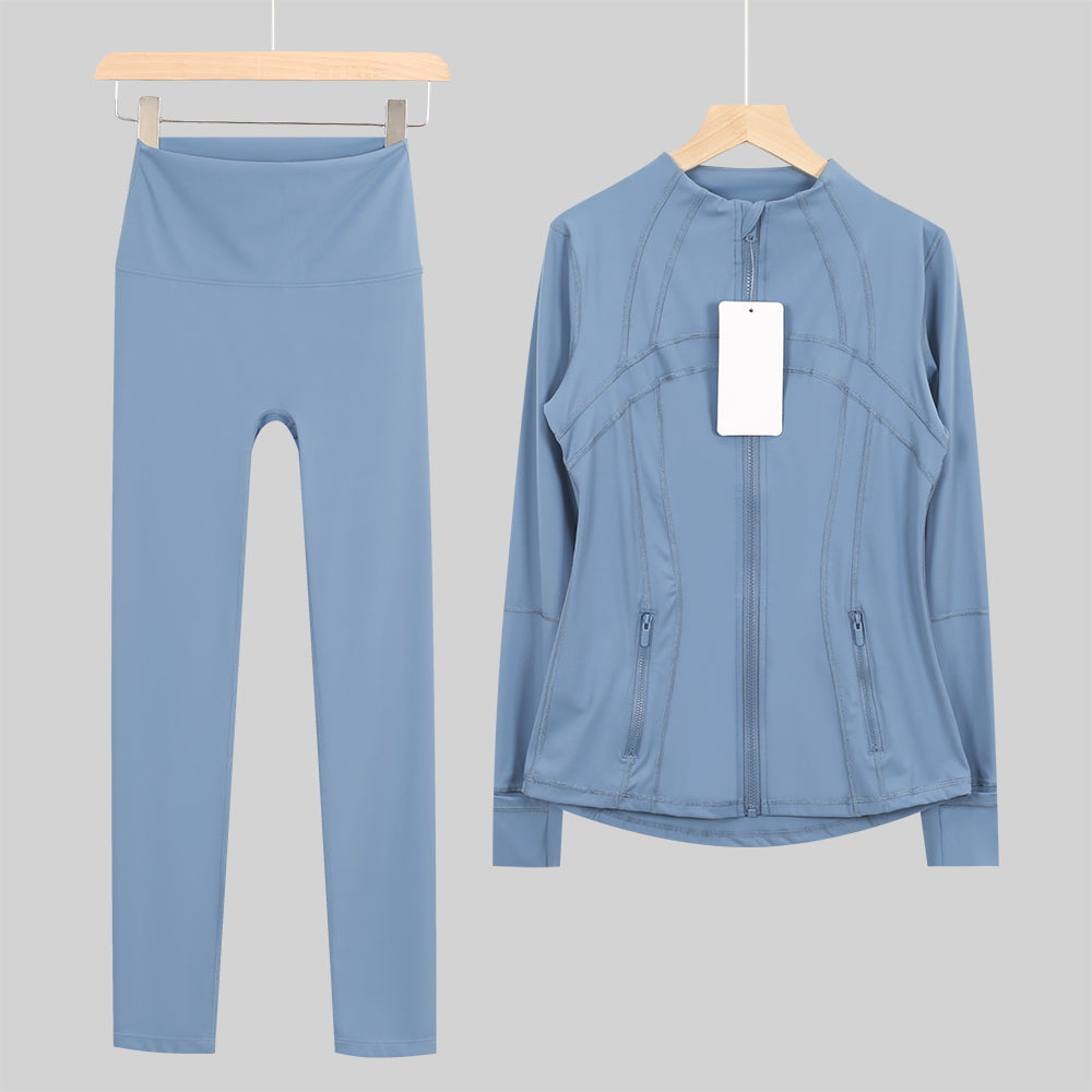 Lu One Colour Zip leggings Gym Sets (42 Colours)