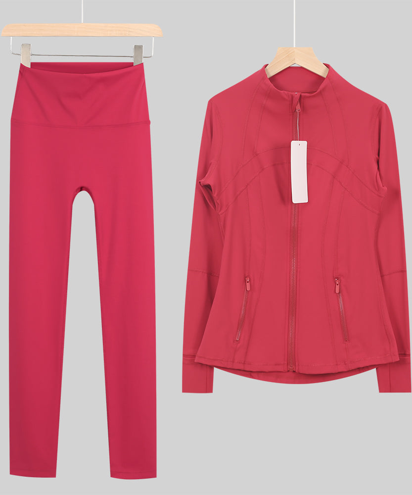 Lu One Colour Zip leggings Gym Sets (42 Colours)