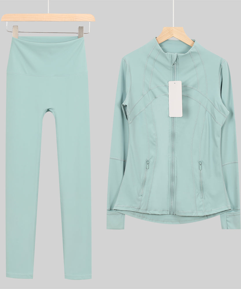 Lu One Colour Zip leggings Gym Sets (42 Colours)