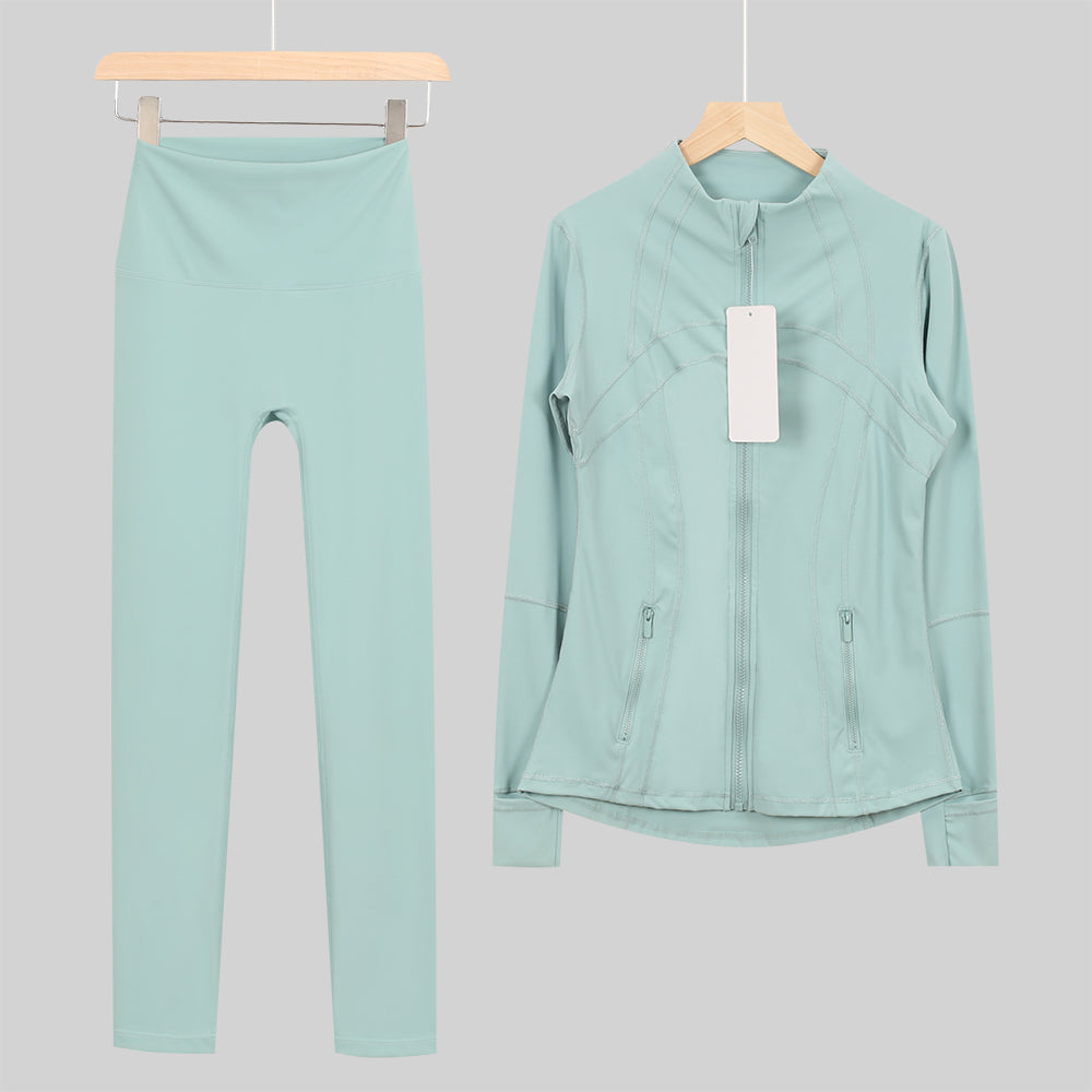 Lu One Colour Zip leggings Gym Sets (42 Colours)