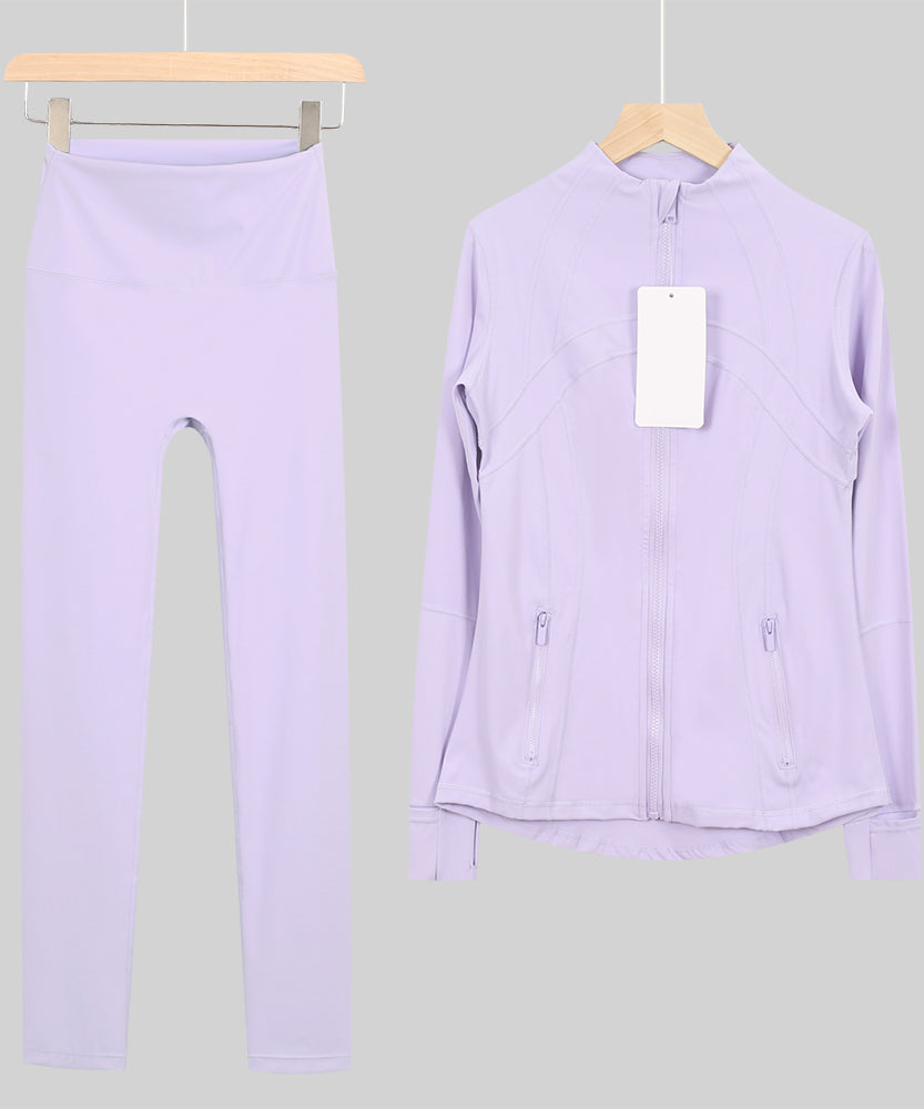 Lu One Colour Zip leggings Gym Sets (42 Colours)