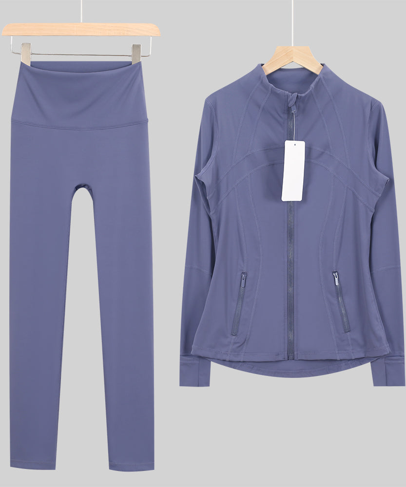 Lu One Colour Zip leggings Gym Sets (42 Colours)