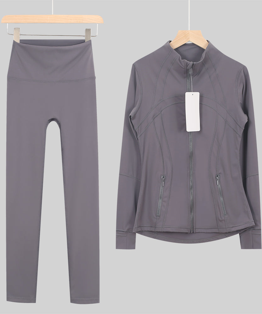 Lu One Colour Zip leggings Gym Sets (42 Colours)