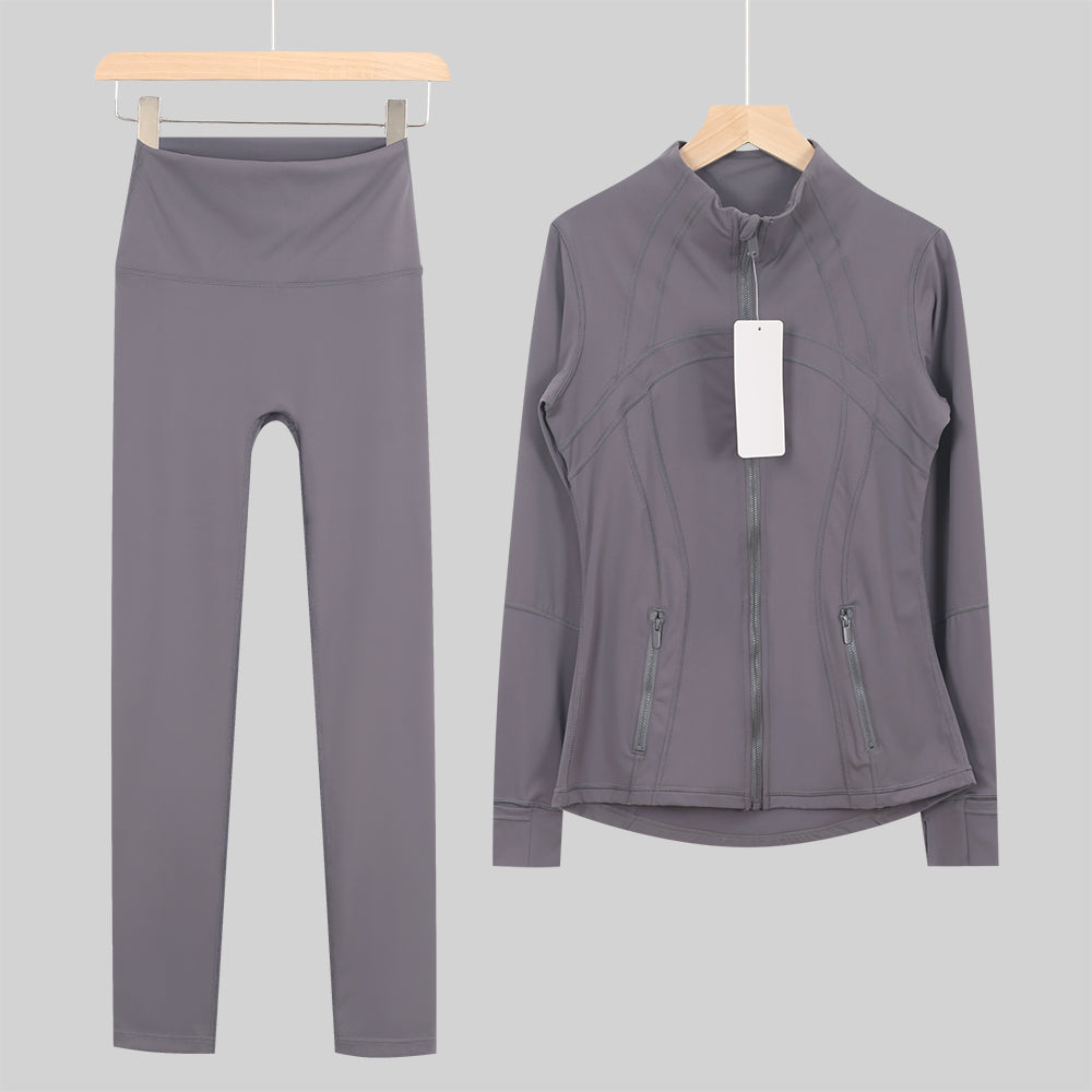 Lu One Colour Zip leggings Gym Sets (42 Colours)