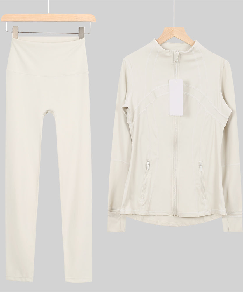 Lu One Colour Zip leggings Gym Sets (42 Colours)