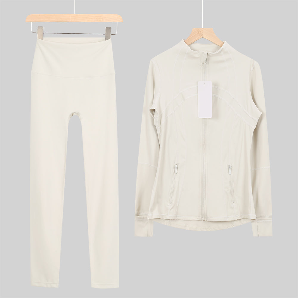 Lu One Colour Zip leggings Gym Sets (42 Colours)