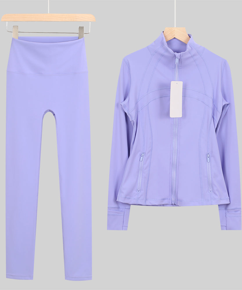 Lu One Colour Zip leggings Gym Sets (42 Colours)