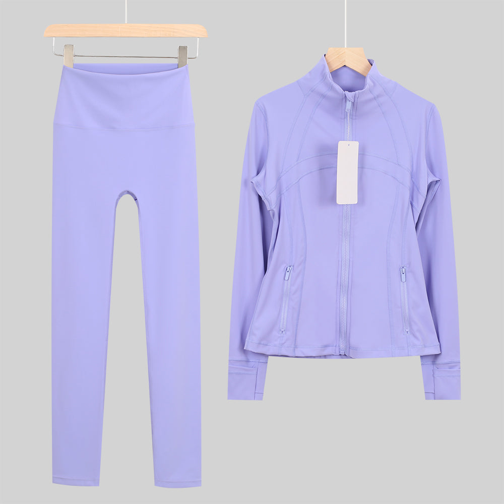 Lu One Colour Zip leggings Gym Sets (42 Colours)