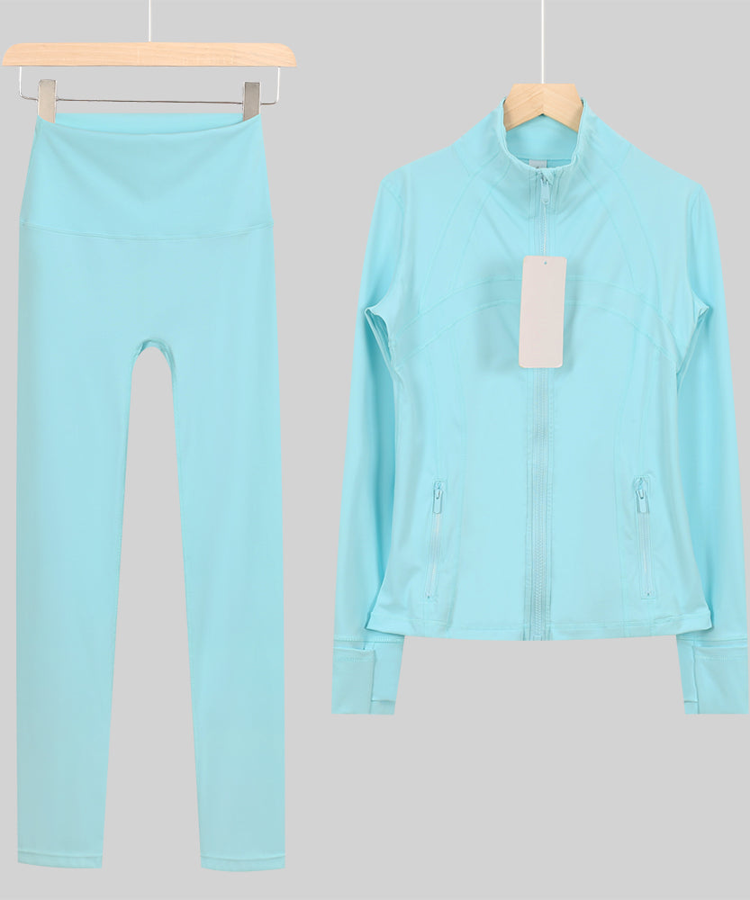 Lu One Colour Zip leggings Gym Sets (42 Colours)