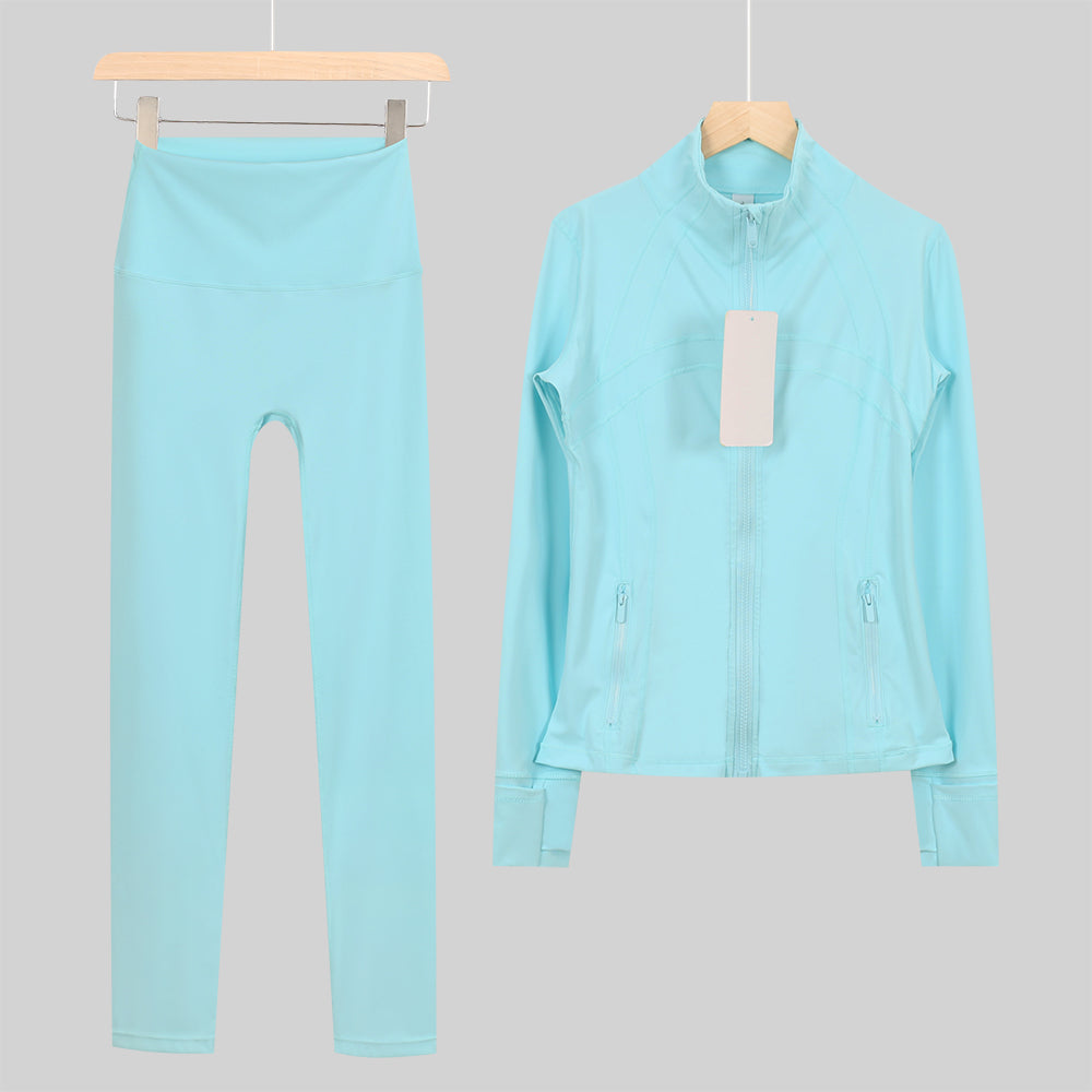 Lu One Colour Zip leggings Gym Sets (42 Colours)