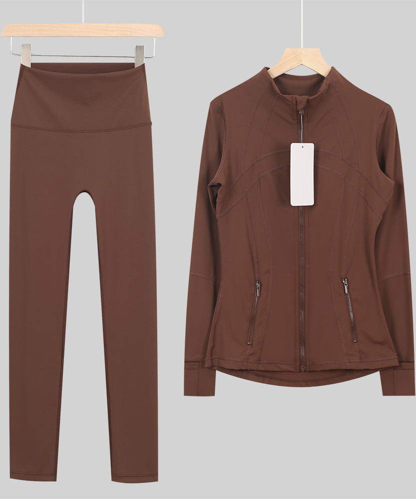 Lu One Colour Zip leggings Gym Sets (42 Colours)