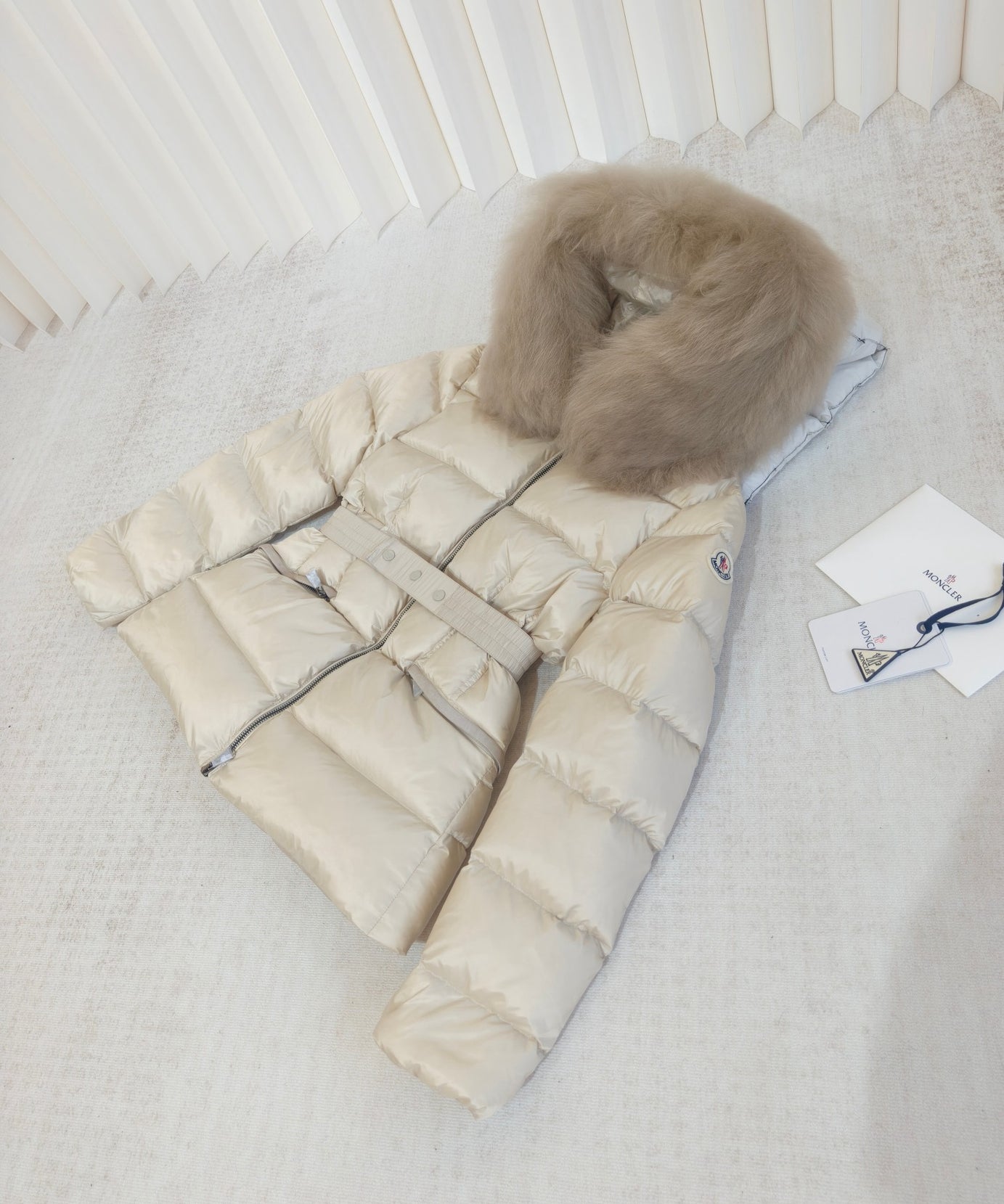Beige Fur Hood Jacket