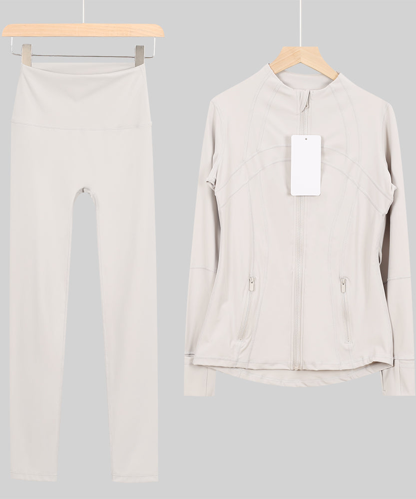 Lu One Colour Zip leggings Gym Sets (42 Colours)