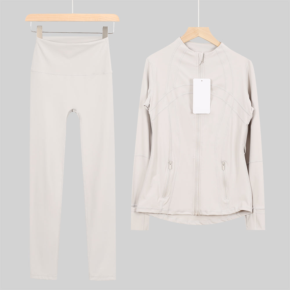 Lu One Colour Zip leggings Gym Sets (42 Colours)