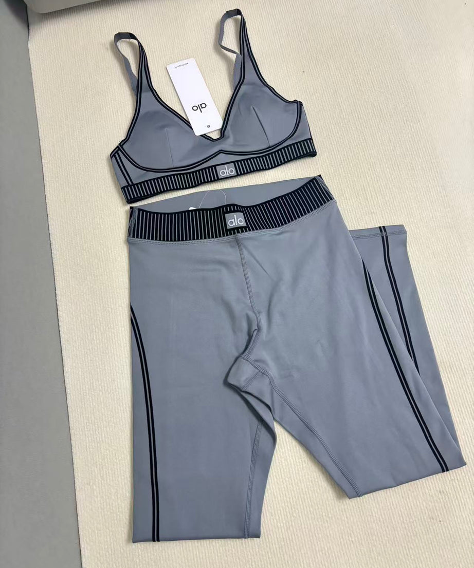 Steel Grey Leggings Bra Yoga Set