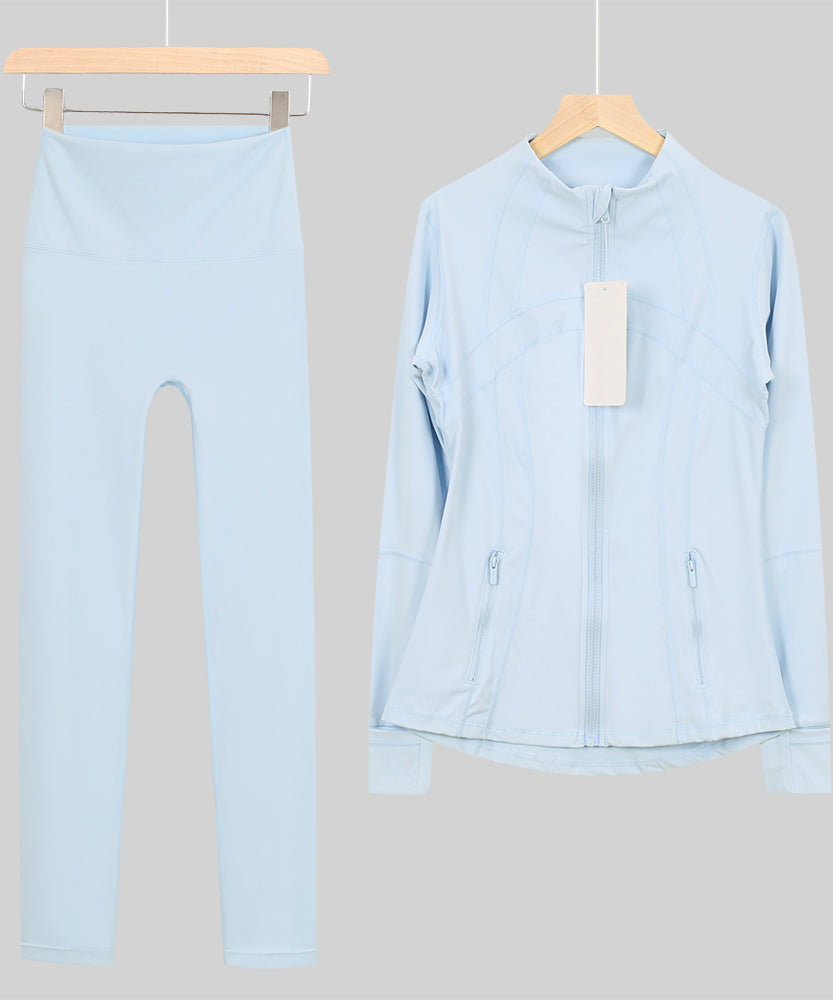 Lu One Colour Zip leggings Gym Sets (42 Colours)