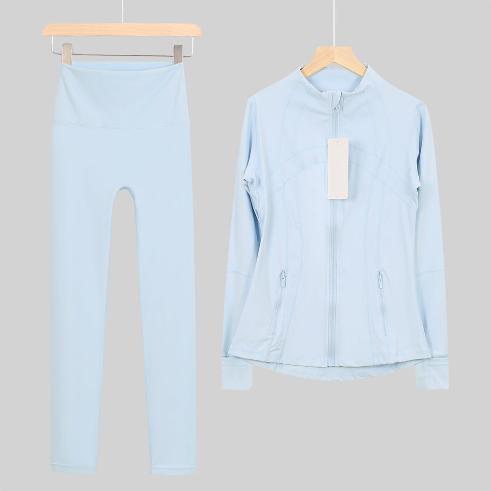 Lu One Colour Zip leggings Gym Sets (42 Colours)