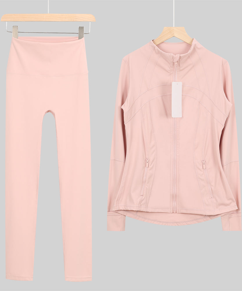 Lu One Colour Zip leggings Gym Sets (42 Colours)