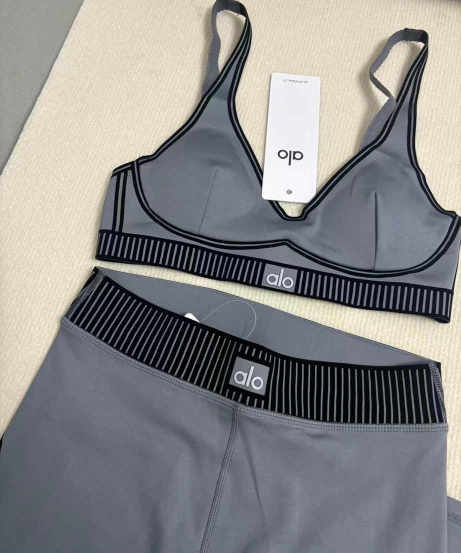 Steel Grey Leggings Bra Yoga Set