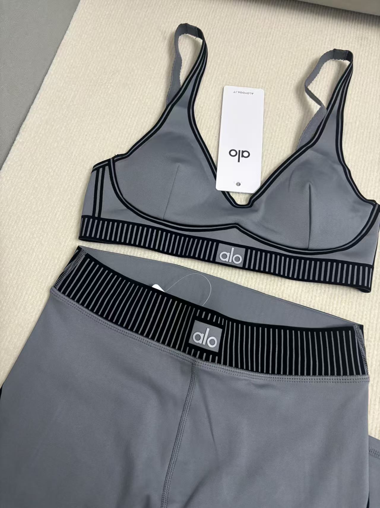 Steel Grey Leggings Bra Yoga Set