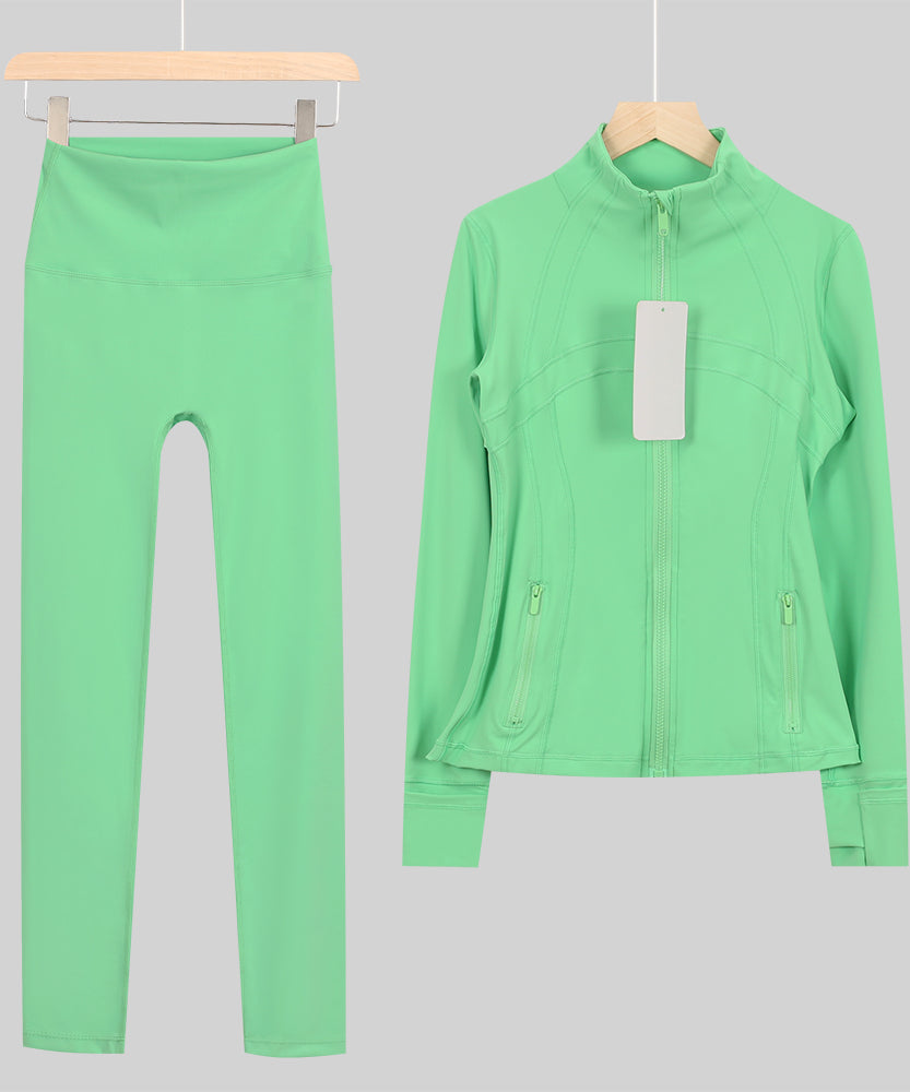 Lu One Colour Zip leggings Gym Sets (42 Colours)